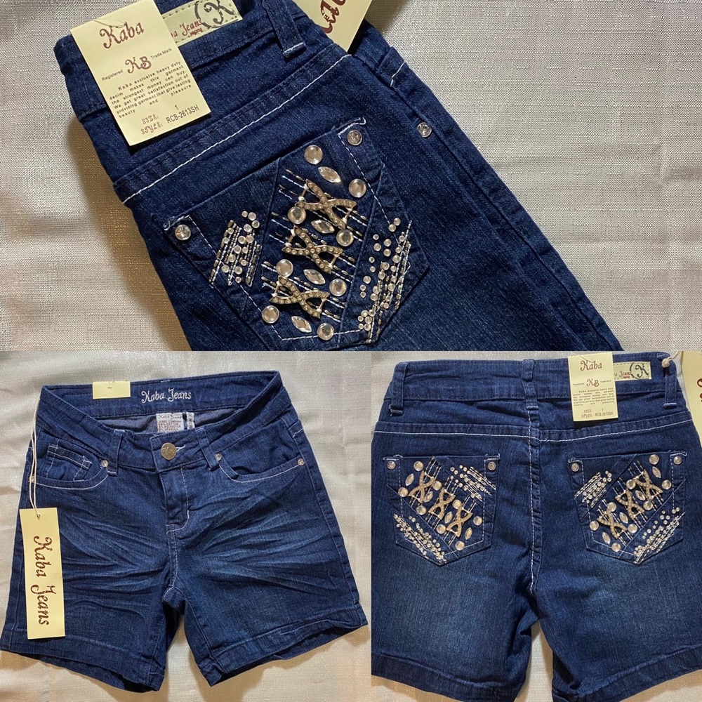 Kaba beaded blue jean shorts size 1